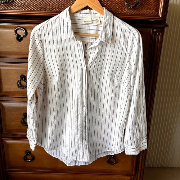 Westbound Women´s Stripe Buttondown cotton Minimalist neutral Top size PL - Picture 3 of 12